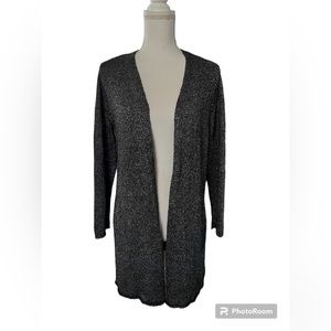 Eileen Fisher Women's Black Open Metallic Silver Cardigan Size  S